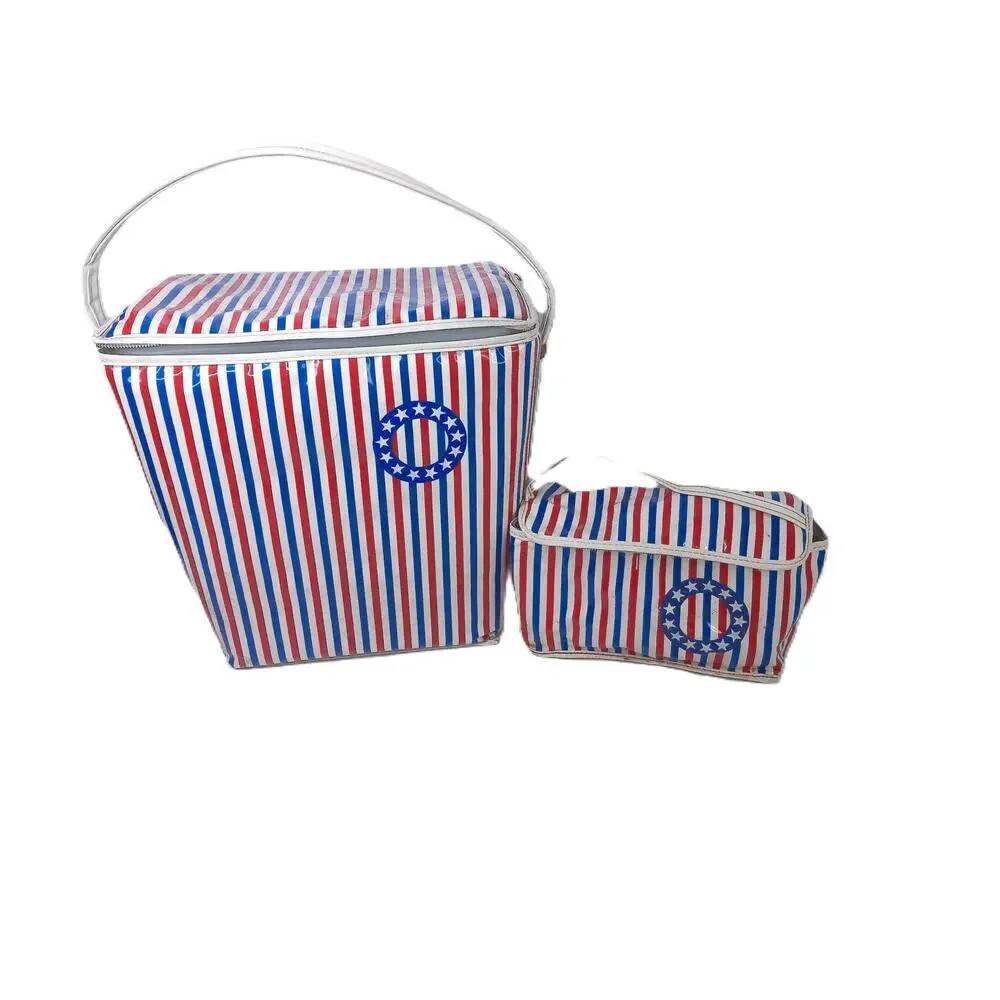 Vintage Prepac Vinyl Insulated Cooler Bags Red White Blue Stripes Set of 2